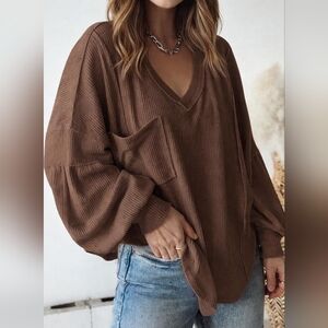 Balloon Sleeve V-Neck Oversized Tunic